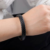 Punk Men Jewelry Braided Leather Bracelet Stainless Steel Magnetic Clasp Bangles