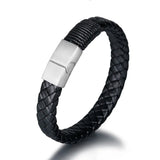 Punk Men Jewelry Braided Leather Bracelet Stainless Steel Magnetic Clasp Bangles