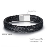 Punk Men Jewelry Braided Leather Bracelet Stainless Steel Magnetic Clasp Bangles