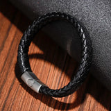 Punk Men Jewelry Braided Leather Bracelet Stainless Steel Magnetic Clasp Bangles