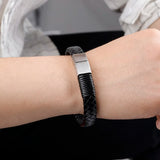 Punk Men Jewelry Braided Leather Bracelet Stainless Steel Magnetic Clasp Bangles
