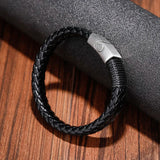 Punk Men Jewelry Braided Leather Bracelet Stainless Steel Magnetic Clasp Bangles