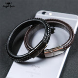 Punk Leather Bracelet Stainless Steel Clasp Bangles 19.5/20.5cm