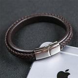 Punk Leather Bracelet Stainless Steel Clasp Bangles 19.5/20.5cm