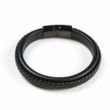 Punk Leather Bracelet Stainless Steel Clasp Bangles 19.5/20.5cm