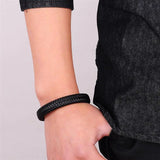 Punk Men Leather Bracelet Stainless Steel Clasp Bangles