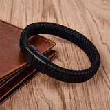 Punk Men Leather Bracelet Stainless Steel Clasp Bangles