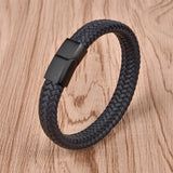 Punk Men Leather Bracelet Stainless Steel Clasp Bangles