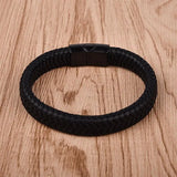Punk Men Leather Bracelet Stainless Steel Clasp Bangles