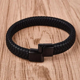 Punk Men Leather Bracelet Stainless Steel Clasp Bangles
