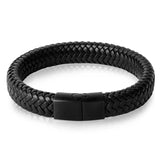 Punk Men Leather Bracelet Stainless Steel Clasp Bangles