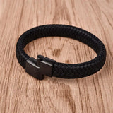Punk Men Leather Bracelet Stainless Steel Clasp Bangles