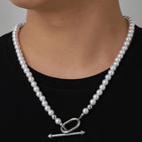 Punk Men Pearl Necklace Stainless Steel Choker