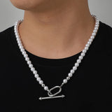 Punk Men Pearl Necklace Stainless Steel Choker