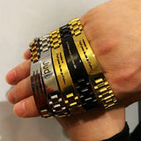 Personalized Engraved Name Date Watch Bands Bracelets Stainless Steel Bangle