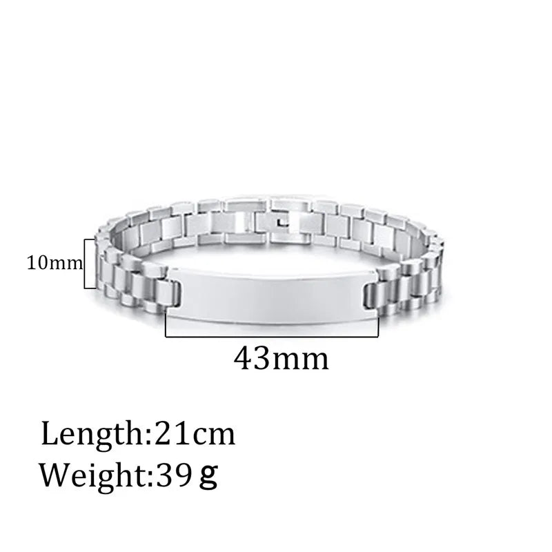 Personalized Engraved Name Date Watch Bands Bracelets Stainless Steel Bangle
