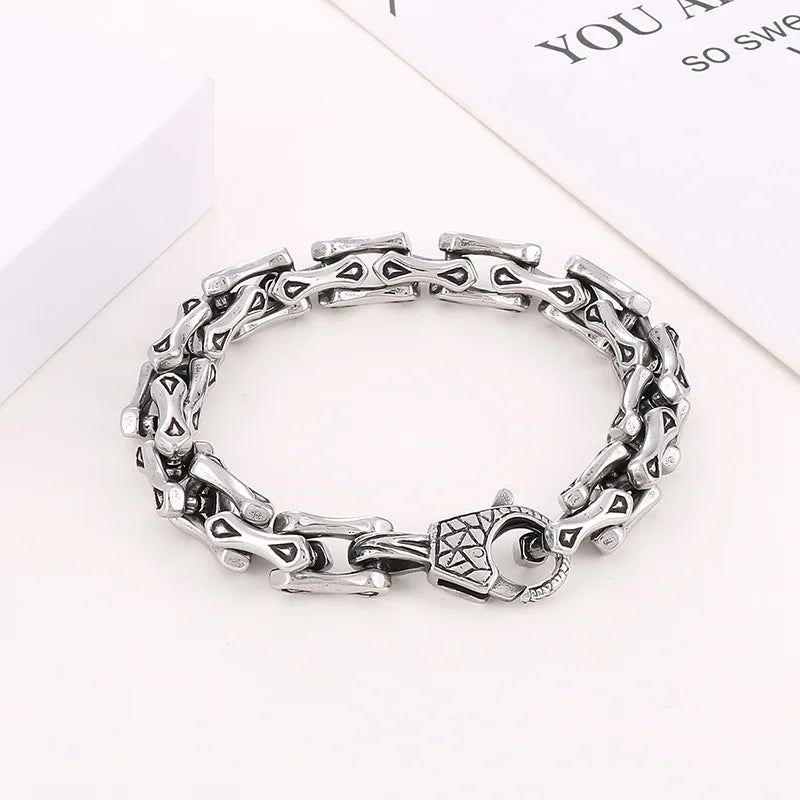 Punk Men Stainless Steel Retro Bone Bracelet Titanium Steel Men's Cuban Bracelet