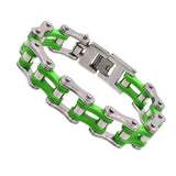 Green Biker Bicycle Chain Link Bracelet Stainless Steel Jewelry