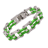 Green Biker Bicycle Chain Link Bracelet Stainless Steel Jewelry