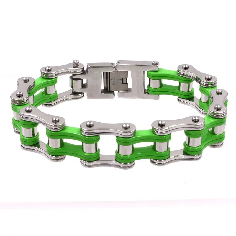 Green Biker Bicycle Chain Link Bracelet Stainless Steel Jewelry