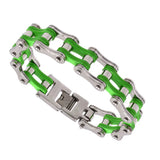 Green Biker Bicycle Chain Link Bracelet Stainless Steel Jewelry