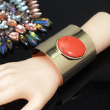 Punk Metal Big Cuff Open Bangles For Women Oval Resin Bead Bracelet