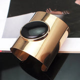 Punk Metal Big Cuff Open Bangles For Women Oval Resin Bead Bracelet