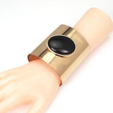 Punk Metal Big Cuff Open Bangles For Women Oval Resin Bead Bracelet