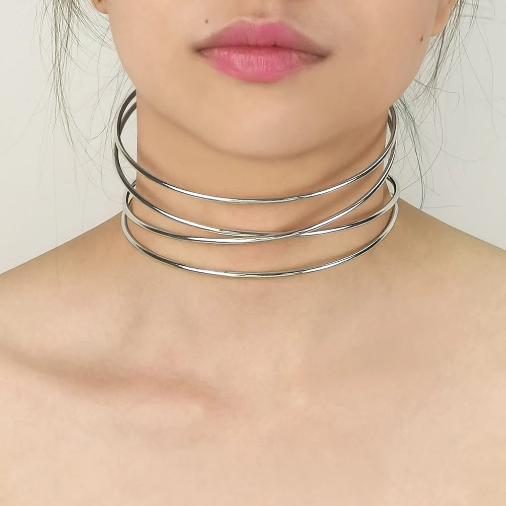 Punk Metal Choker Necklaces Women Geometric Chocker Statement Collar