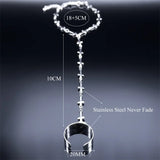 Punk Metal Finger Ring Link Bracelet Stainless Steel Cross Conjoined Bracelet