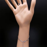 Punk Metal Finger Ring Link Bracelet Stainless Steel Cross Conjoined Bracelet