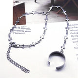 Punk Metal Finger Ring Link Bracelet Stainless Steel Cross Conjoined Bracelet