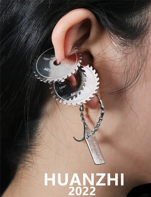 Punk Metal Gear Earrings Hollow Ear Clip Unique Jewelry