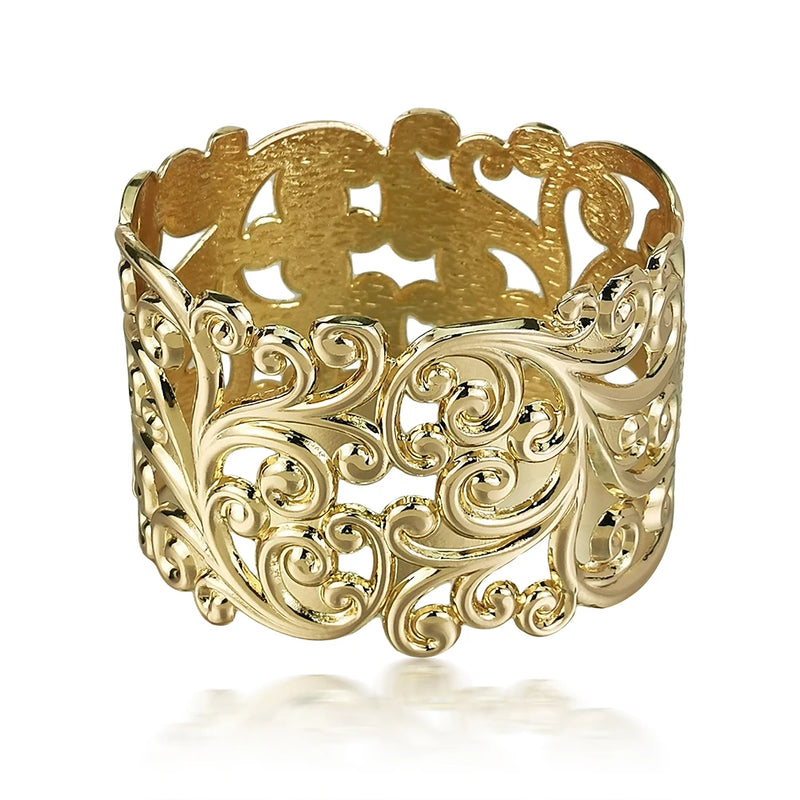 Punk Metal Hollow Flower Cuff Bangle For Women