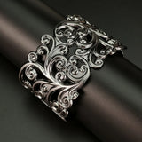 Punk Metal Hollow Flower Cuff Bangle For Women