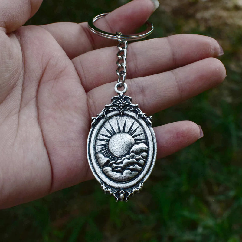 Punk Metal Sun Moon Mountain Keychain
