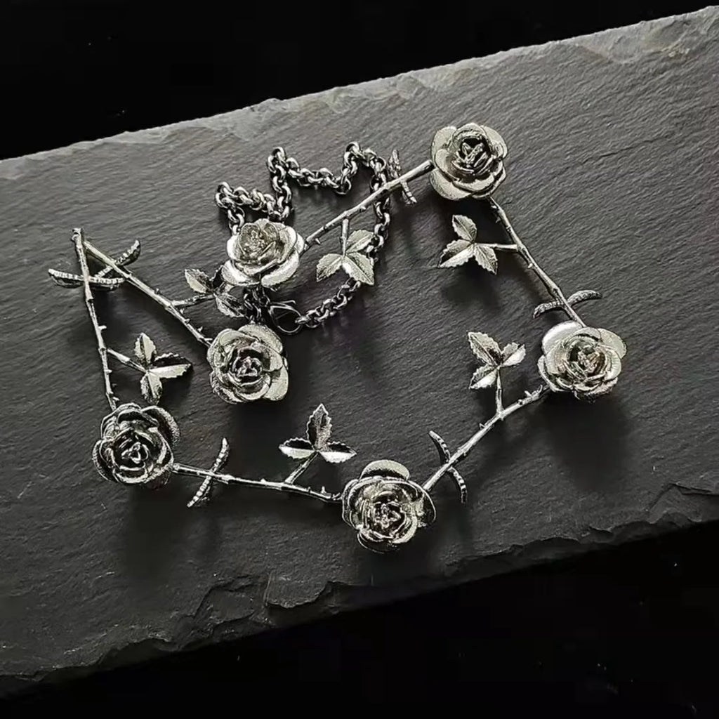 Punk Metal Rose Flower Choker Necklace