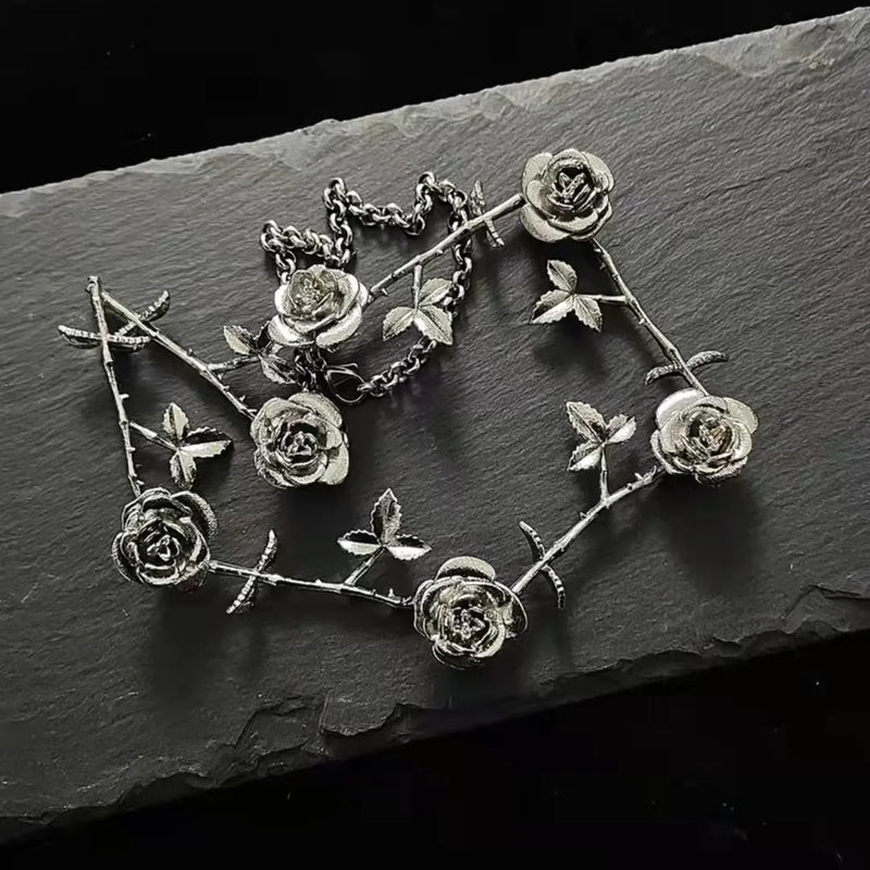 Punk Metal Rose Flower Choker Necklace