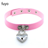 Punk Metal Tassel Pendant Pink PU Leather Choker Collar