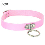 Punk Metal Tassel Pendant Pink PU Leather Choker Collar