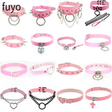 Punk Metal Tassel Pendant Pink PU Leather Choker Collar