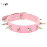 Punk Metal Tassel Pendant Pink PU Leather Choker Collar