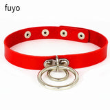 Punk Metal Tassel Pendant Red PU Leather Choker Collar