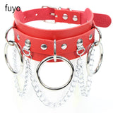 Punk Metal Tassel Pendant Red PU Leather Choker Collar