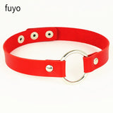 Punk Metal Tassel Pendant Red PU Leather Choker Collar