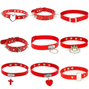 Punk Metal Tassel Pendant Red PU Leather Choker Collar