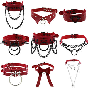 Punk Metal Tassel Pendant Red Choker Collar