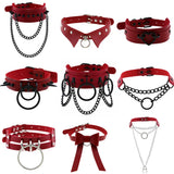 Punk Metal Tassel Pendant Red Choker Collar