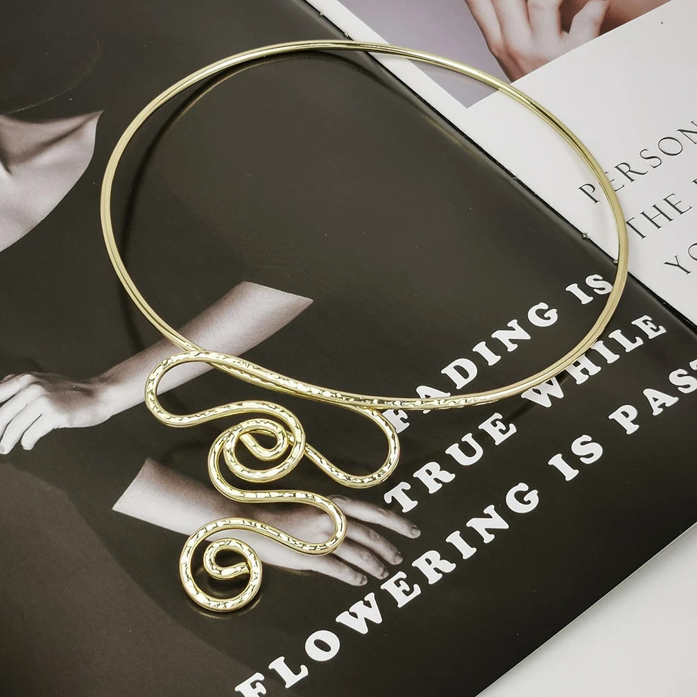 Snake Shape Punk Metal Torques Choker Necklace