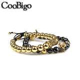 Punk Crown Charm Bracelet Micro Pave Zircon Men Women Bangle Couple Adjustable